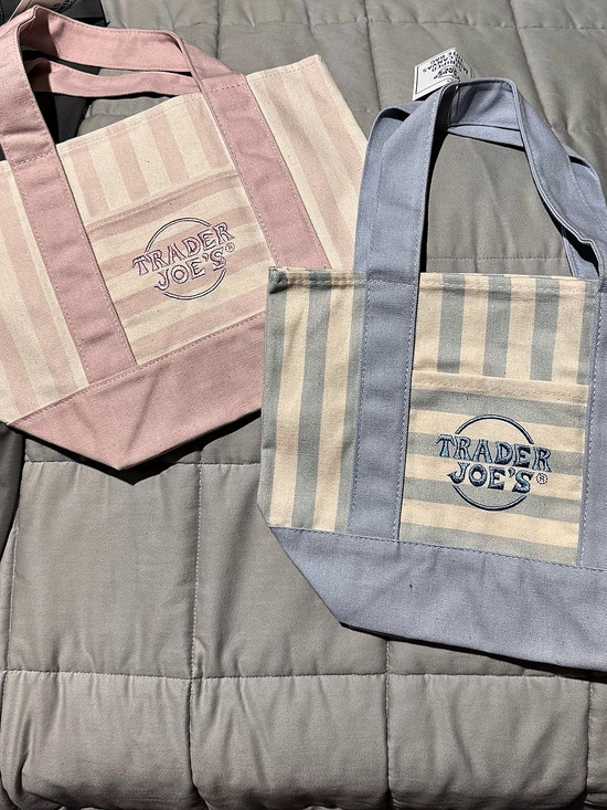 Trader Joe'S Handbags - Trader Joe's Striped Mini Canvas Tote Bag Set of 2 Pink & Blue